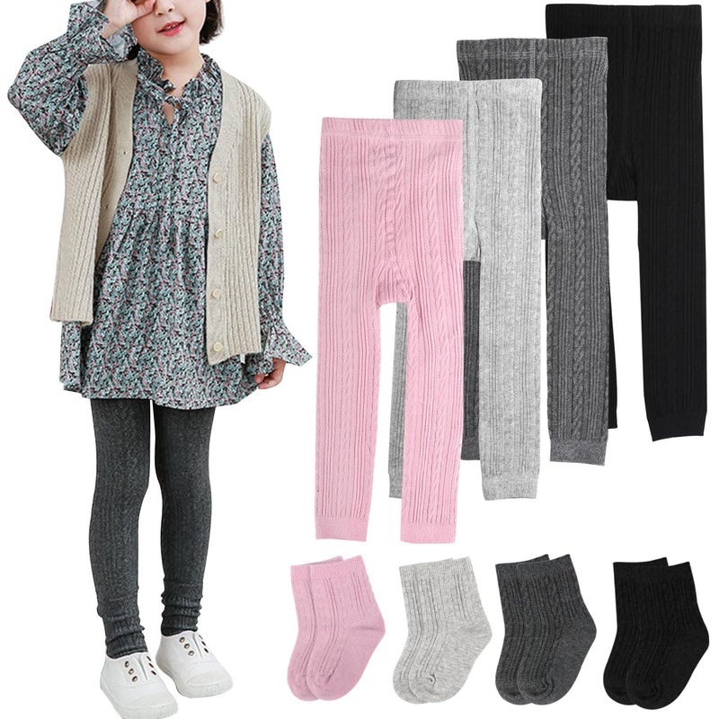 BOOPH Girls Leggings Pants Sock Set Toddler Footless Tights 7-8 Years Multi1 - Image 1